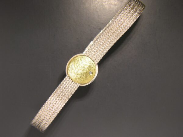 uqio Silver Bracelet with Gold Appliqué and Diamond Accents - Image 3