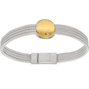 uqio Silver Bracelet with Gold Appliqué and Diamond Accents