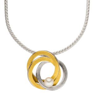 uqio Silver Rope Chain with Gold-Plated Pendant & Pearl Accents