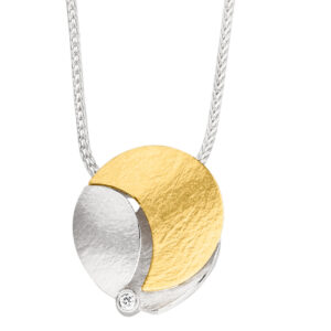 uqio Silver Necklace with Gold Detailing and Diamond Accent