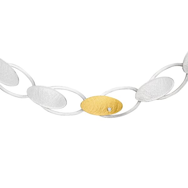 uqio Silver Collier with Gold Elements and Set Diamond