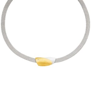 uqio Silver-Gold Combination Foxband Necklace with Diamond Accents