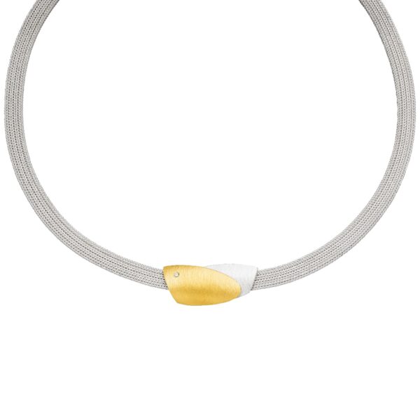 uqio Silver-Gold Combination Foxband Necklace with Diamond Accents